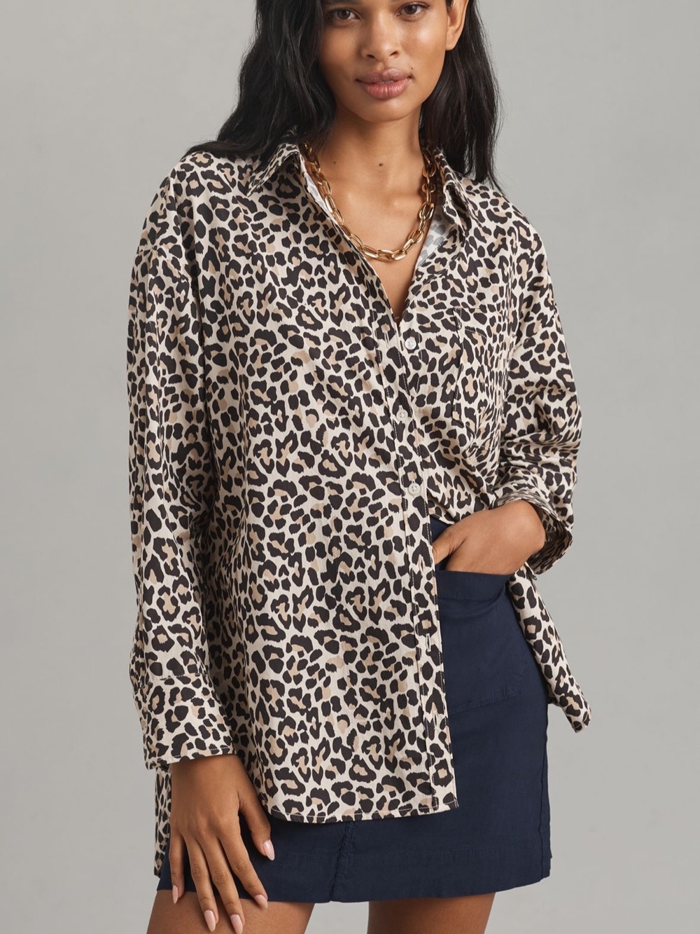 Maeve by Anthropologie Bennet buttondown shirt leopard print size S